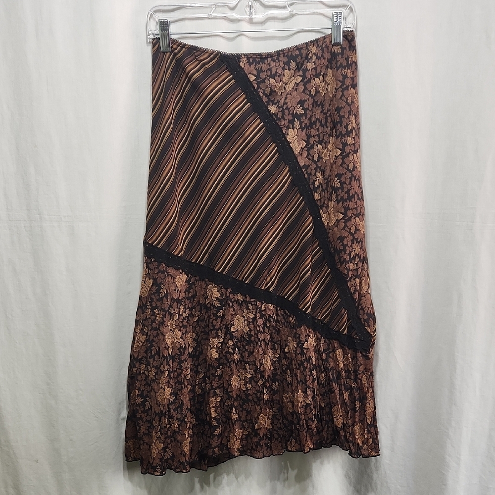 Vintage La Belle Black and Brown Asymmetrical Midi Skirt